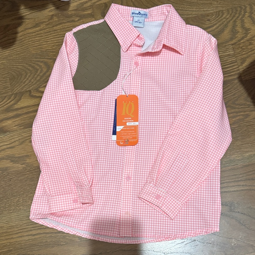 Cowgirl clothes -blue & cream gingham button-up shirt - Pink